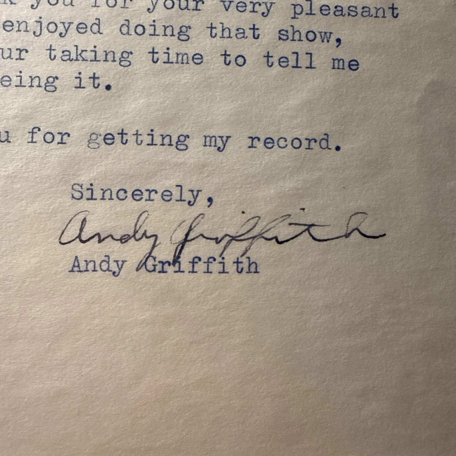 Andy Griffith Signed Autographed 1955 Letter Show, image 3