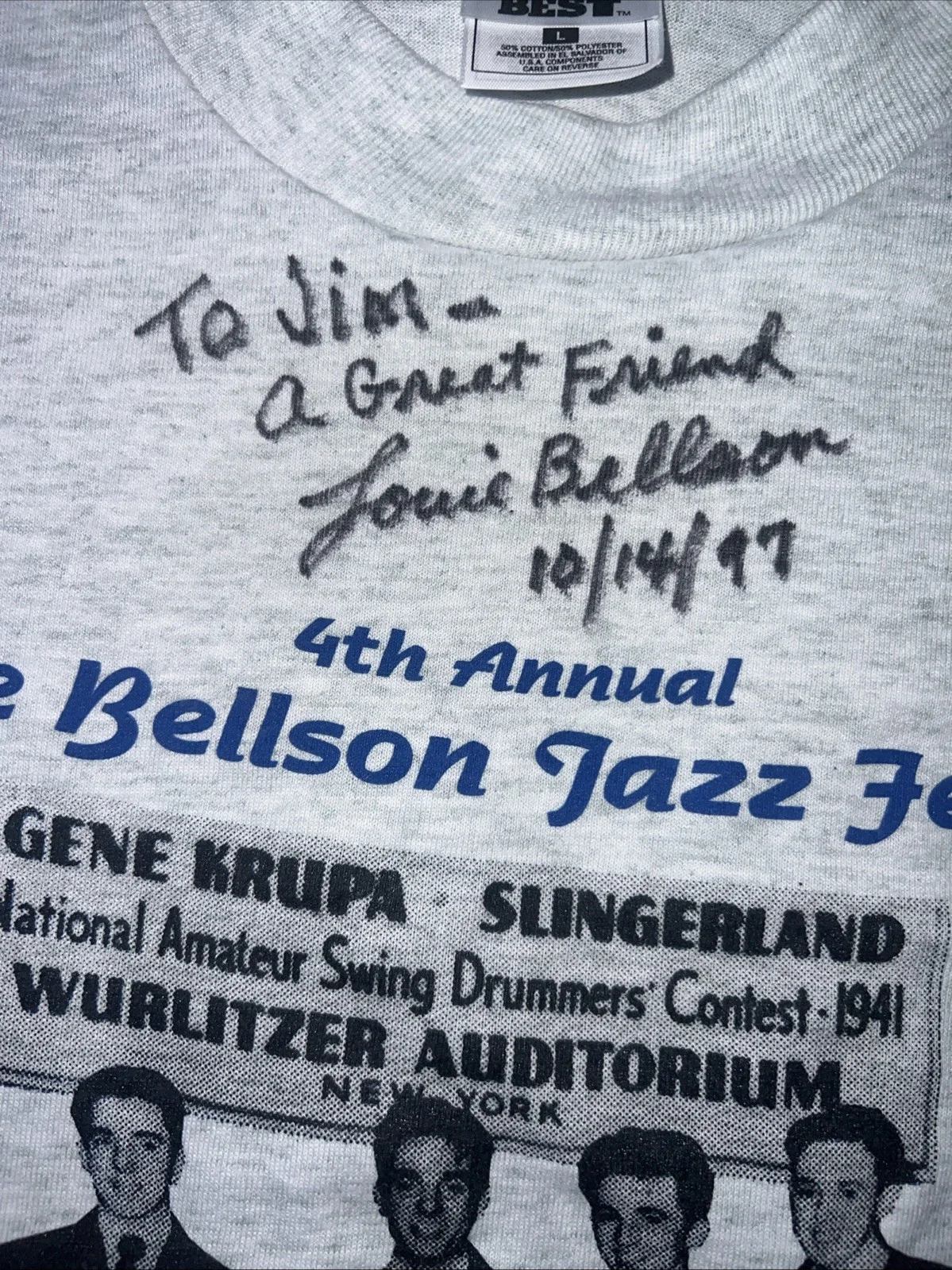 Louie Bellson Signed Autographed Shirt Jazz Festival And Drum Contest Krupa, изображение 2