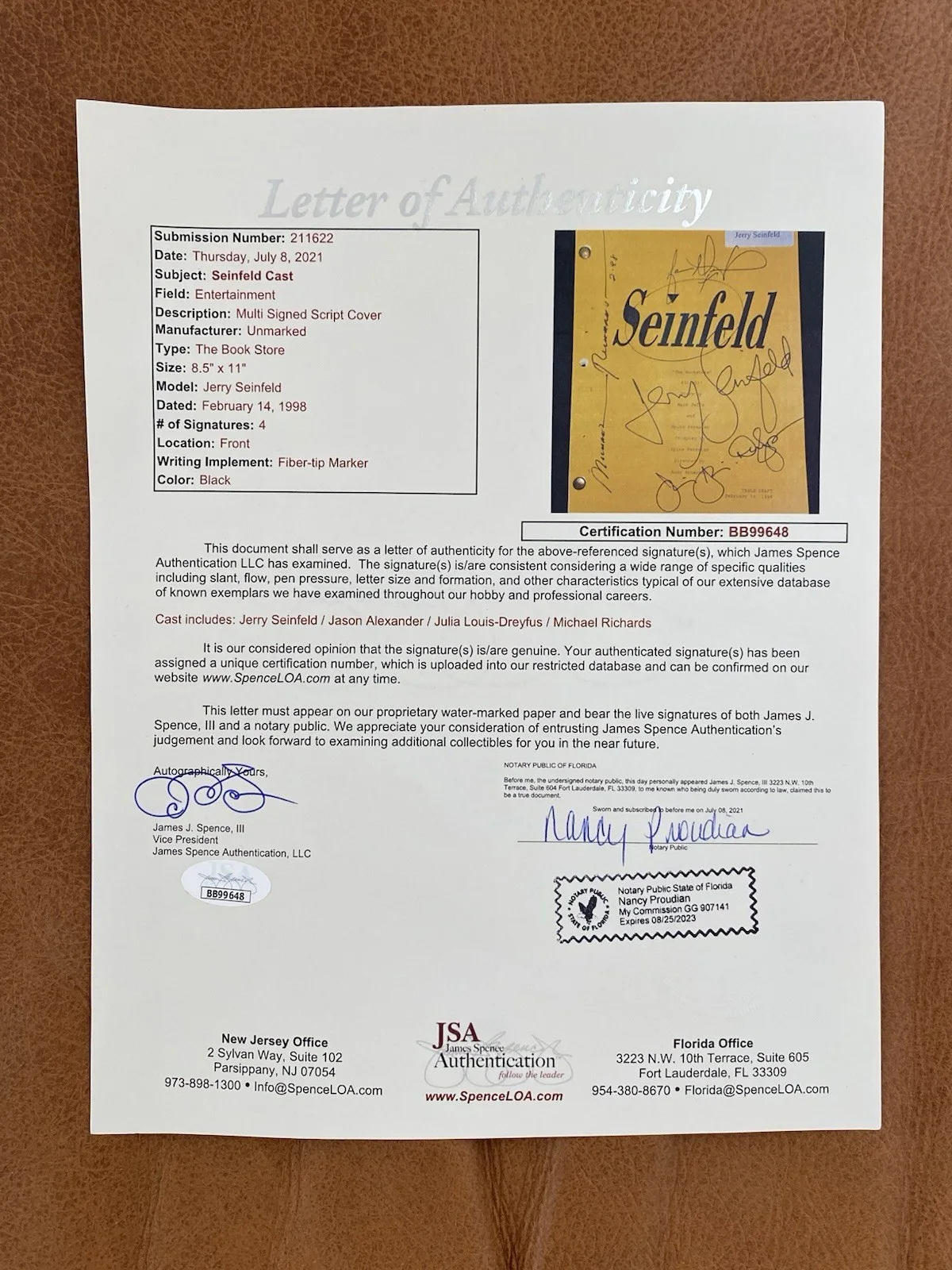 Seinfeld Cast Signed Script Jerry Seinfeld’s Personal Copy Autographed JSA LOA, image 2