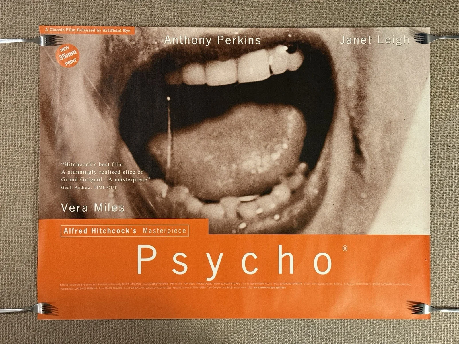 Psycho Film UK Cinema Poster Original Artificial Eye Re-Release Alfred Hitchcock, изображение 2