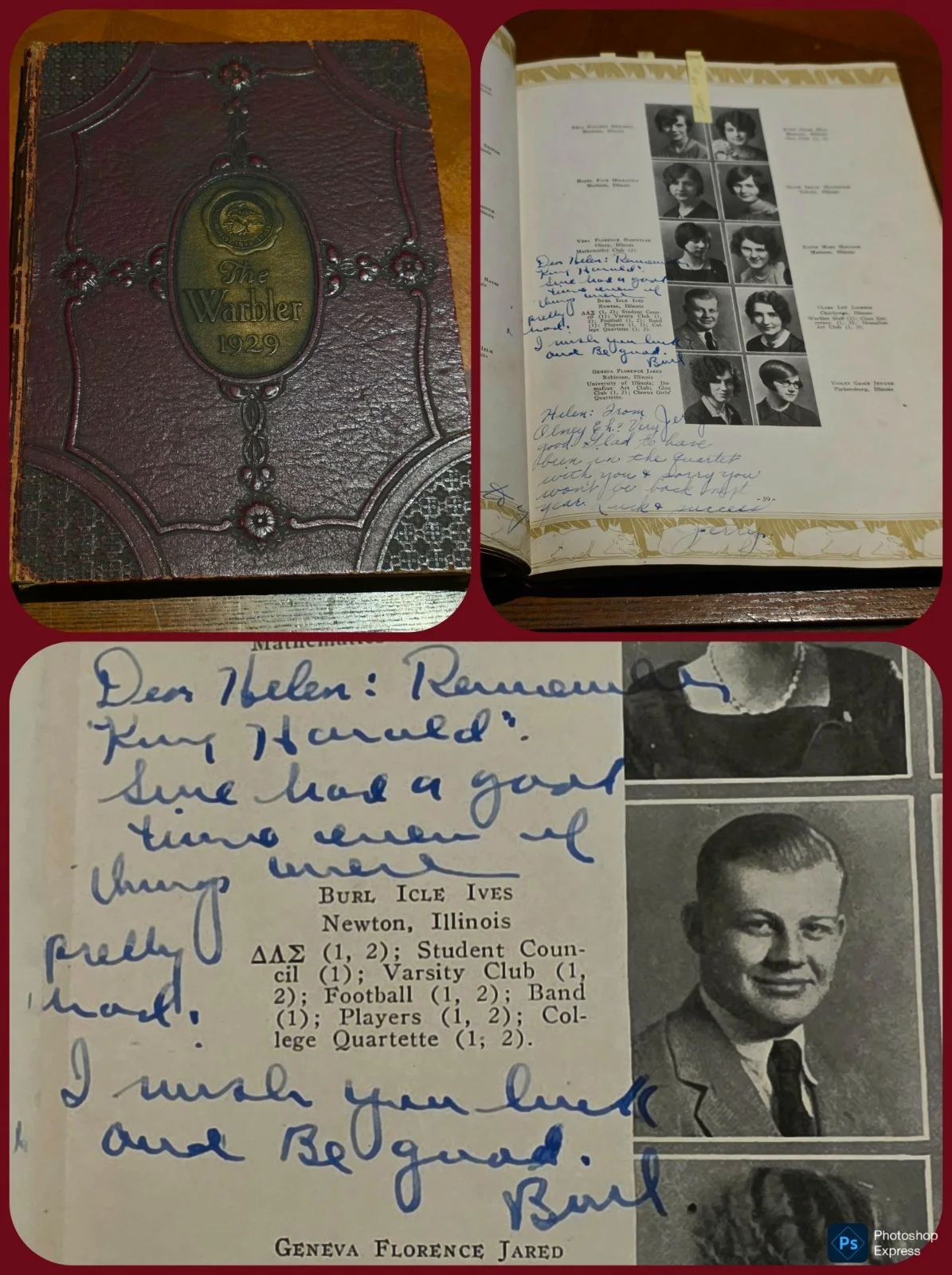 Burl Ives — Burl Ives Rare Signed College Yearbook 1929 Christmas 🎄 Icon