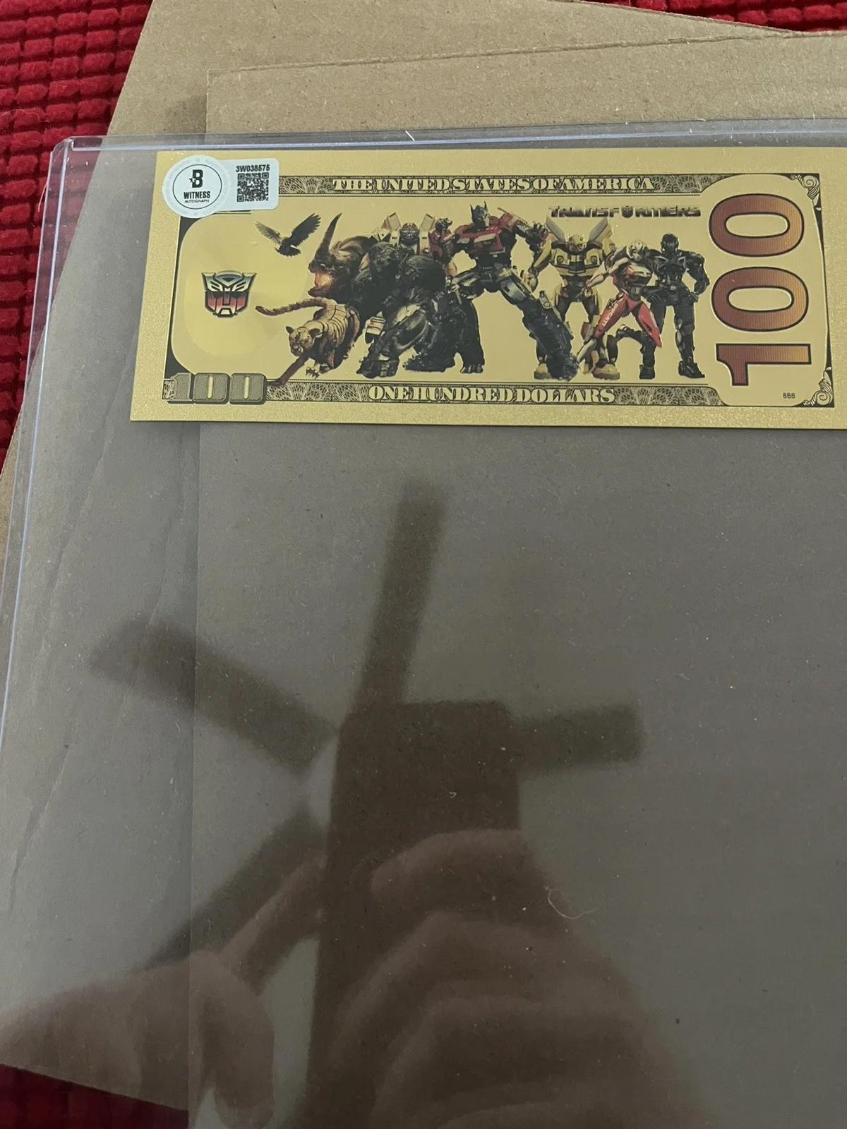 Shia LaBeouf — Shia LaBeouf signed Transformers Bumblebee gold foil replica note Beckett, image 2
