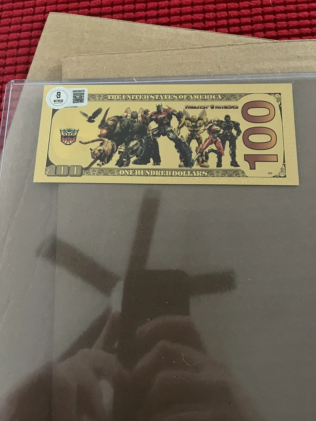 Shia LaBeouf — Shia LaBeouf signed Transformers Bumblebee gold foil replica note Beckett, image 3