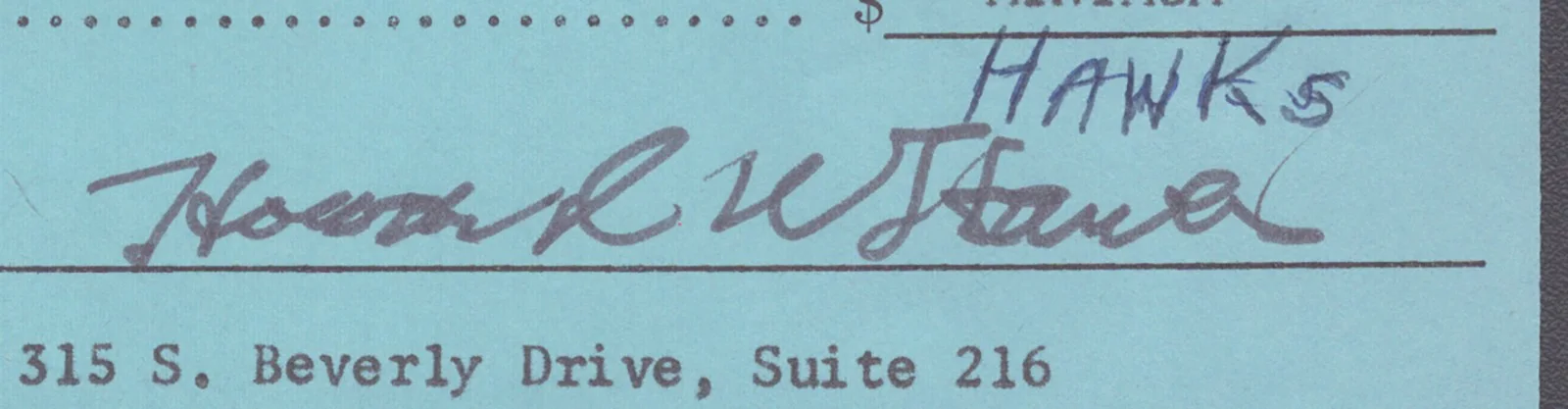 Howard W. Hawks — HOWARD W. HAWKS - DOCUMENT SIGNED 01/15/1975, image 2