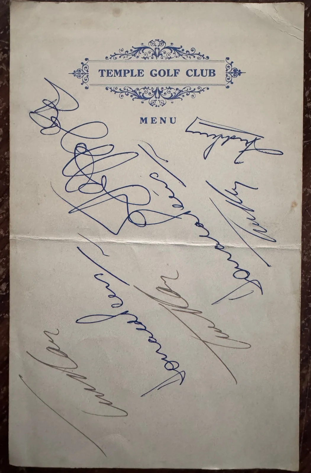 TEMPLE GOLF CLUB MENU SIGNED BY BOB HOPE FRED PERRY TED RAY & DONALD PEERS 1952, изображение 3