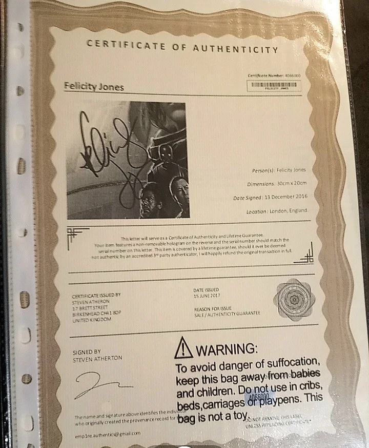 Felicity Jones — Rogue One : Star Wars story signed Felicity Jones 11x14 Oscar Academy large Ad, image 5