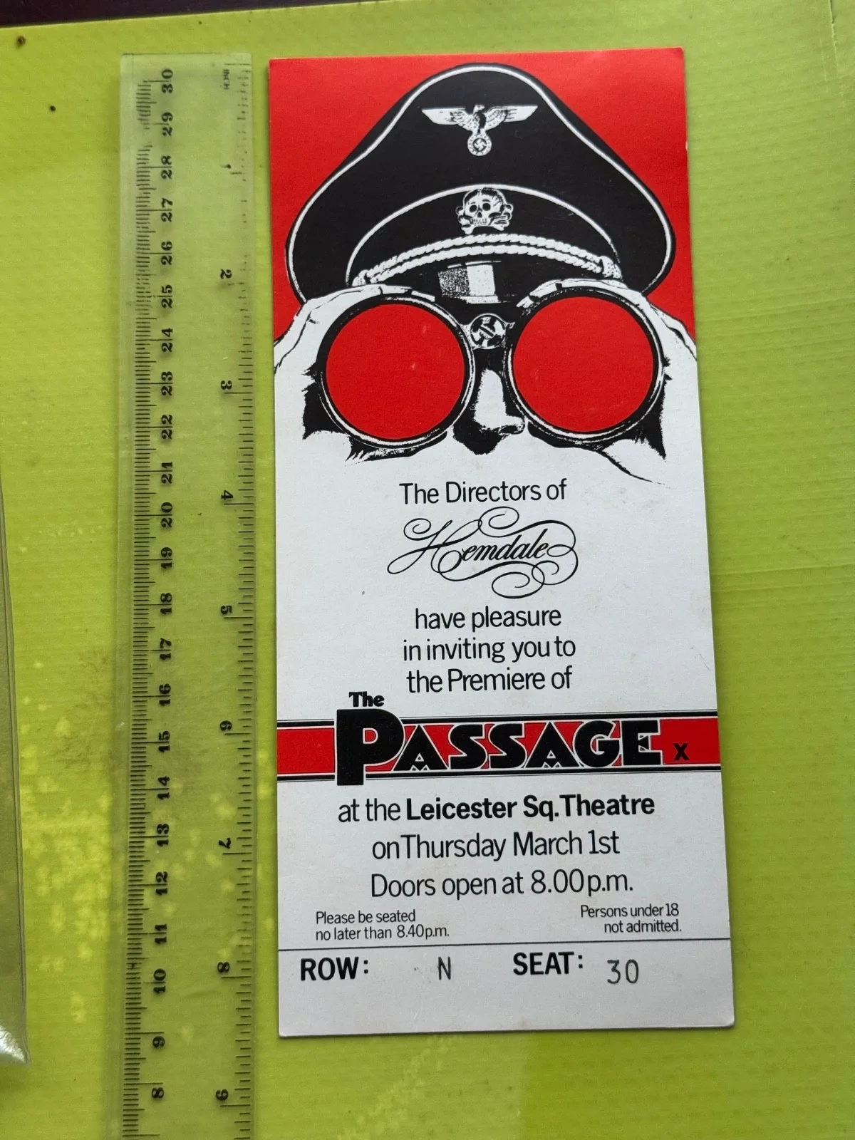 The Passage 1979 Preview Screening Ticket London Malcolm McDowell Anthony Quinn, изображение 3