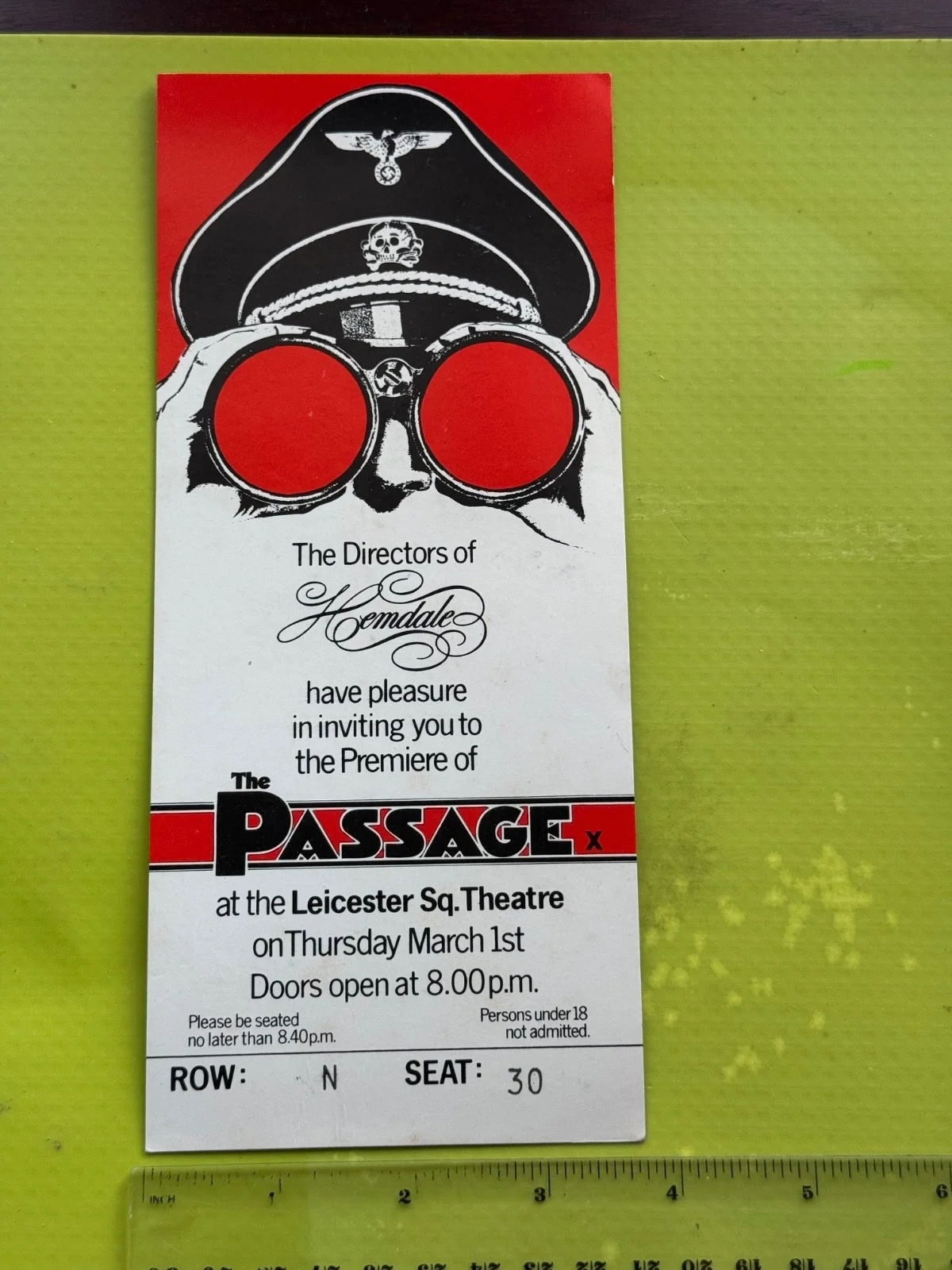 The Passage 1979 Preview Screening Ticket London Malcolm McDowell Anthony Quinn, изображение 4