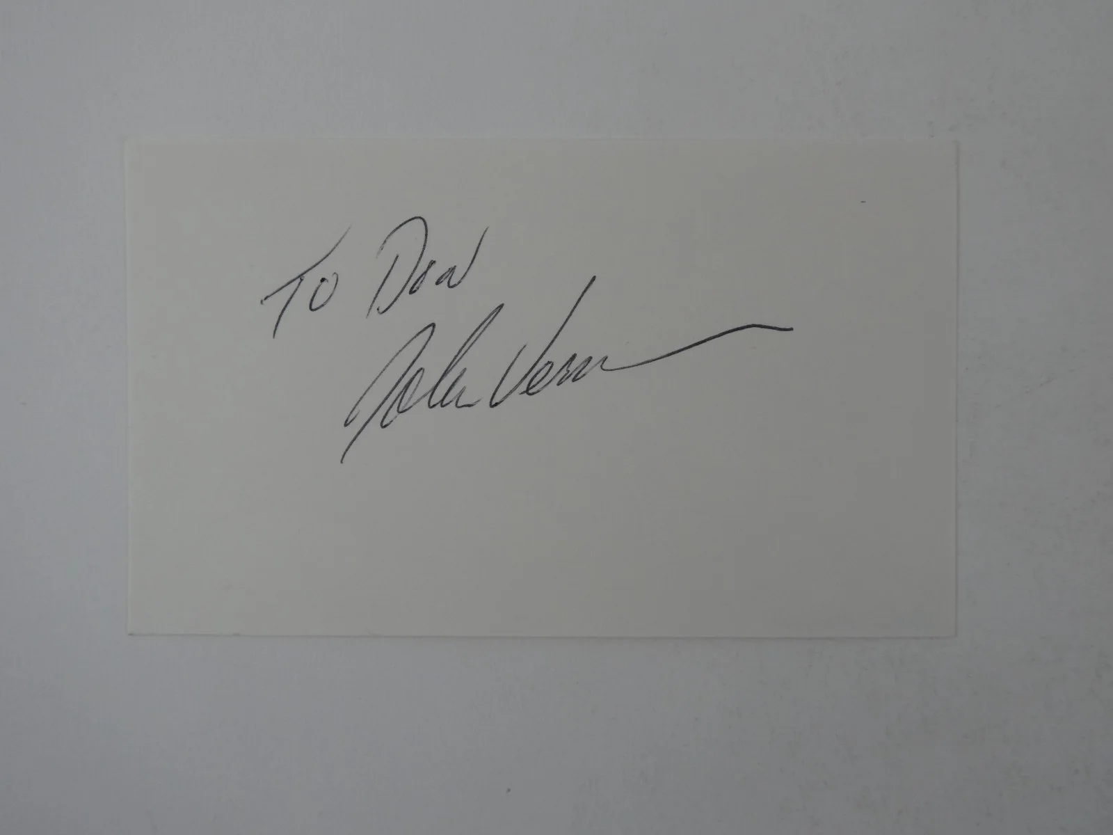 John Vernon — John Vernon Signed 3x5 Index Card Autographed Animal House To Don JSA LOA COA, image 2