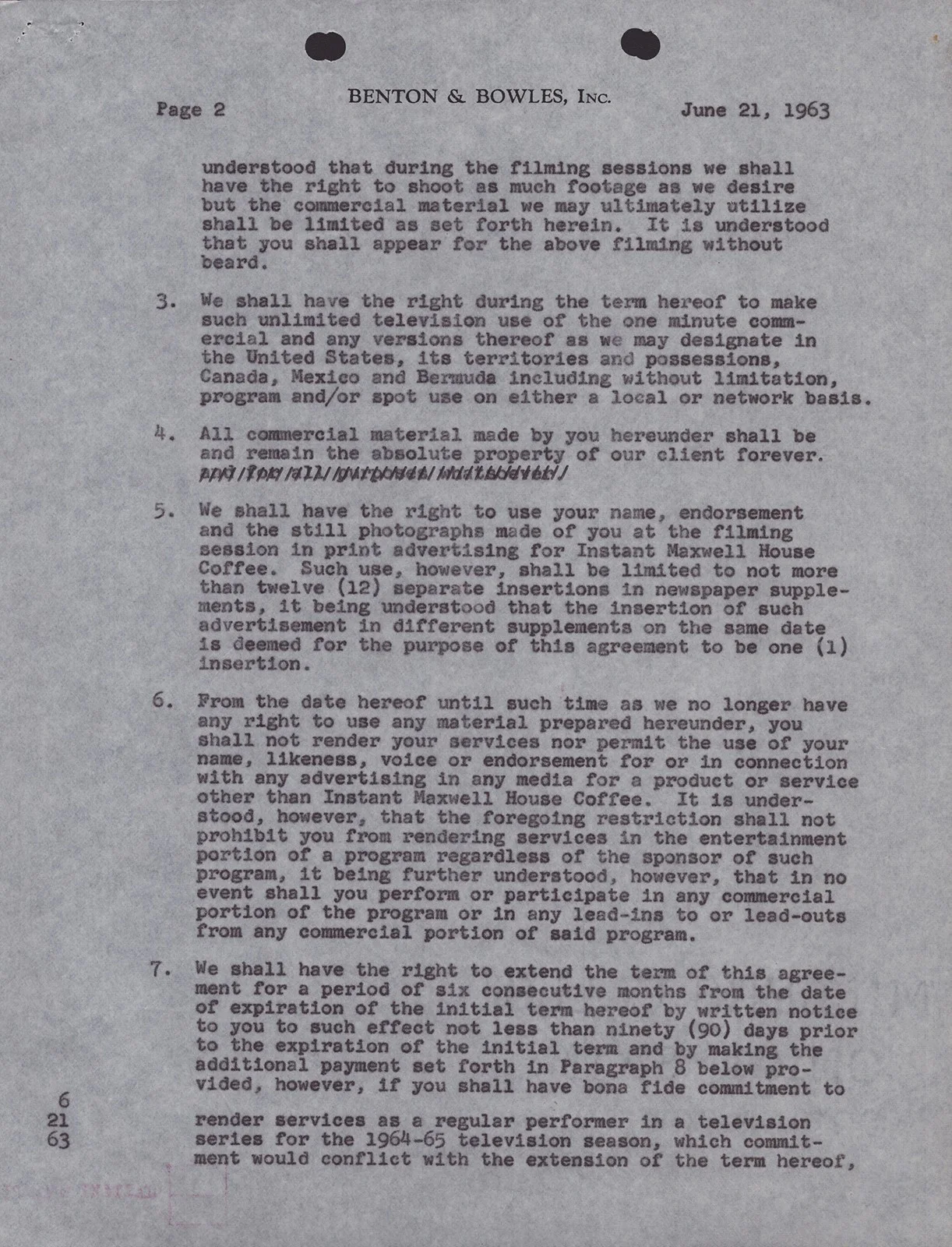 Edward G. Robinson — EDWARD G. ROBINSON - CONTRACT MULTI-SIGNED 06/21/1963, image 2