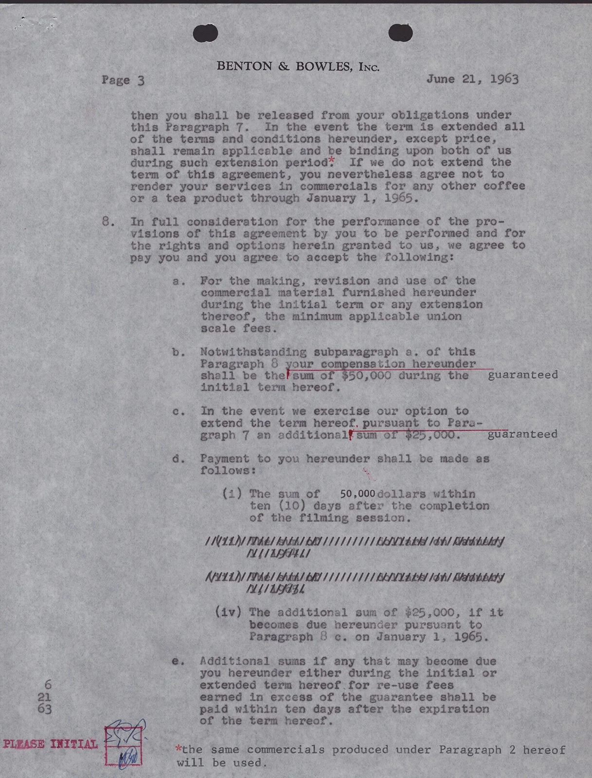Edward G. Robinson — EDWARD G. ROBINSON - CONTRACT MULTI-SIGNED 06/21/1963, image 3