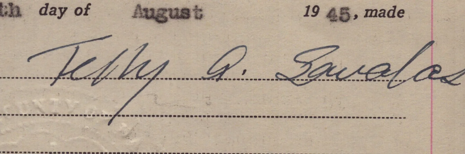 Telly Savalas — TELLY SAVALAS - DOCUMENT SIGNED 09/28/1945, image 2