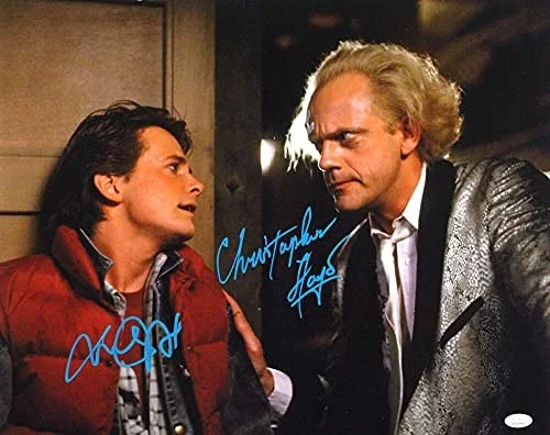 Christopher Lloyd/MJ Fox — Christopher Lloyd/MJ Fox Signed Back to the Future 16x20 Close Photo- JSA W*Blue, image 4