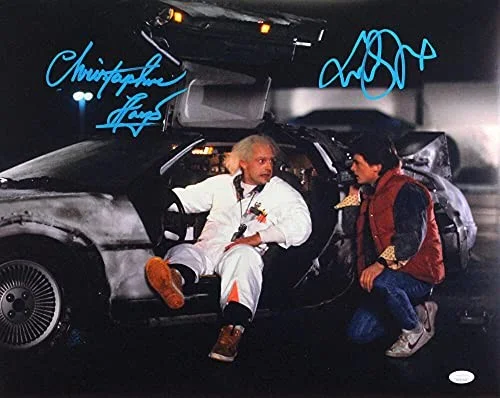 Christopher Lloyd/MJ Fox — Christopher Lloyd/MJ Fox Autographed w/ Delorean 16x20 Photo- JSA W *Blue, изображение 4