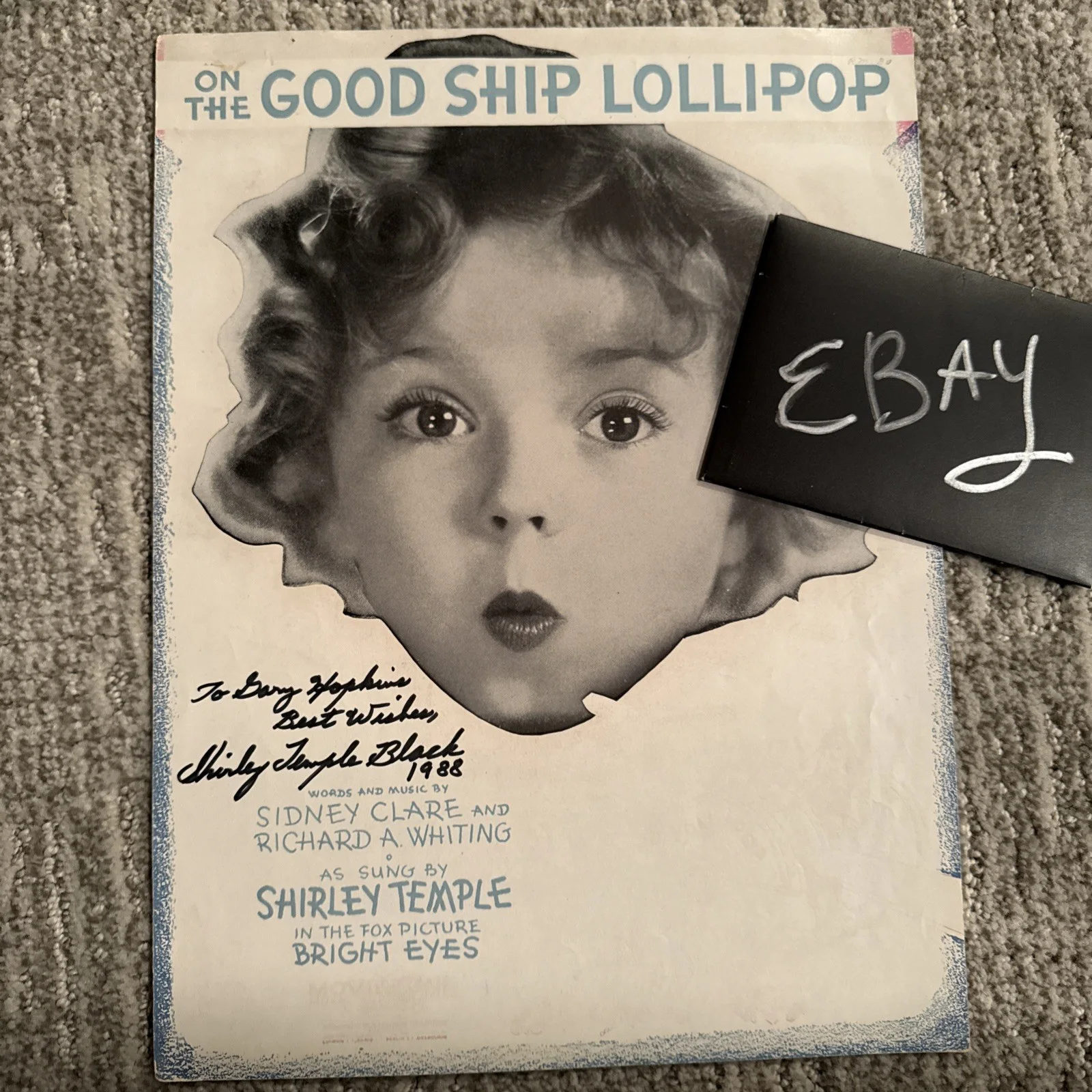 Shirley Temple Signed Autograph Sheet Music Bright Eyes COA Good Ship Lollipop, изображение 5