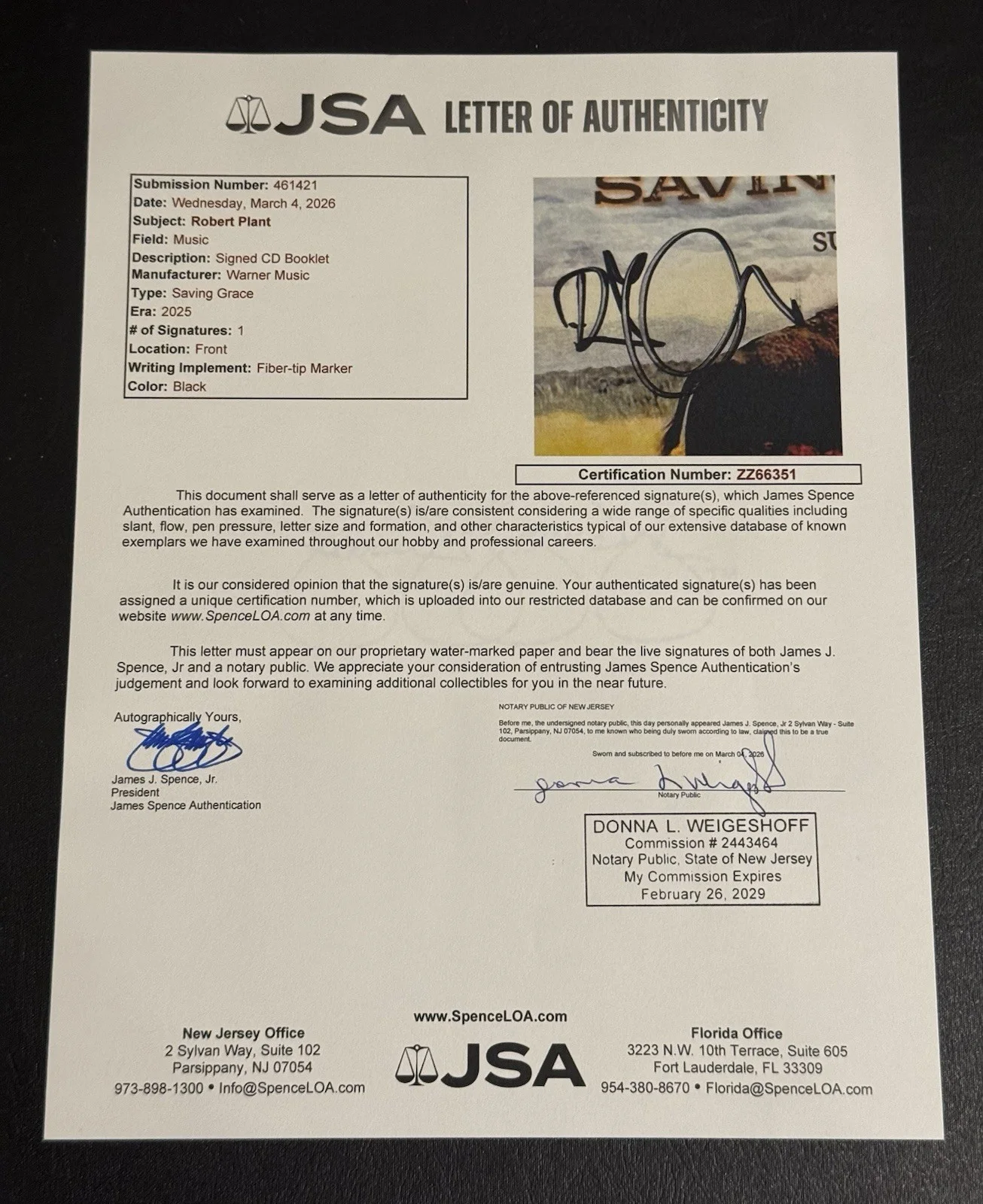Robert Plant Signed ON COVER Saving Grace CD JSA LOA not PSA BAS Beckett COA, image 2