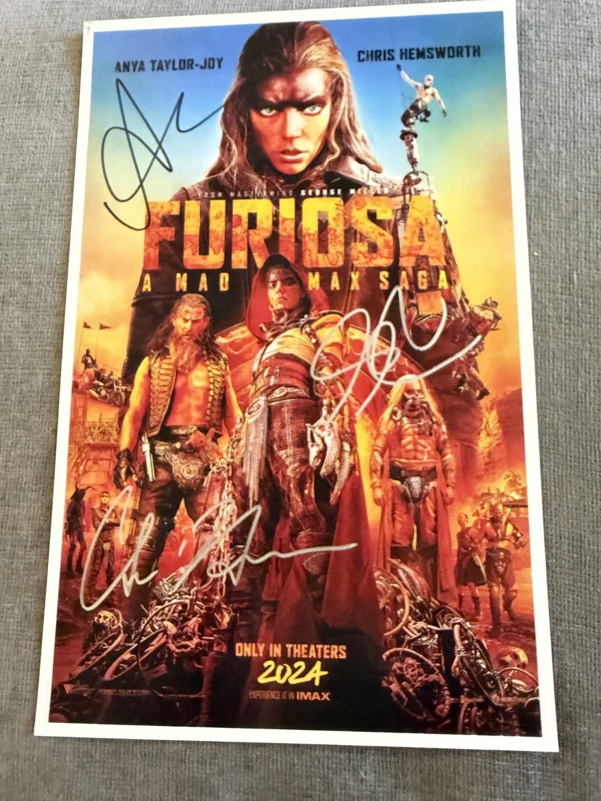 Anya Taylor, Chris Hemsworth, George Miller — Furiosa Poster 11x17 Signed by Taylor-Joy, Hemsworth, Miller Authenticatedw/COA