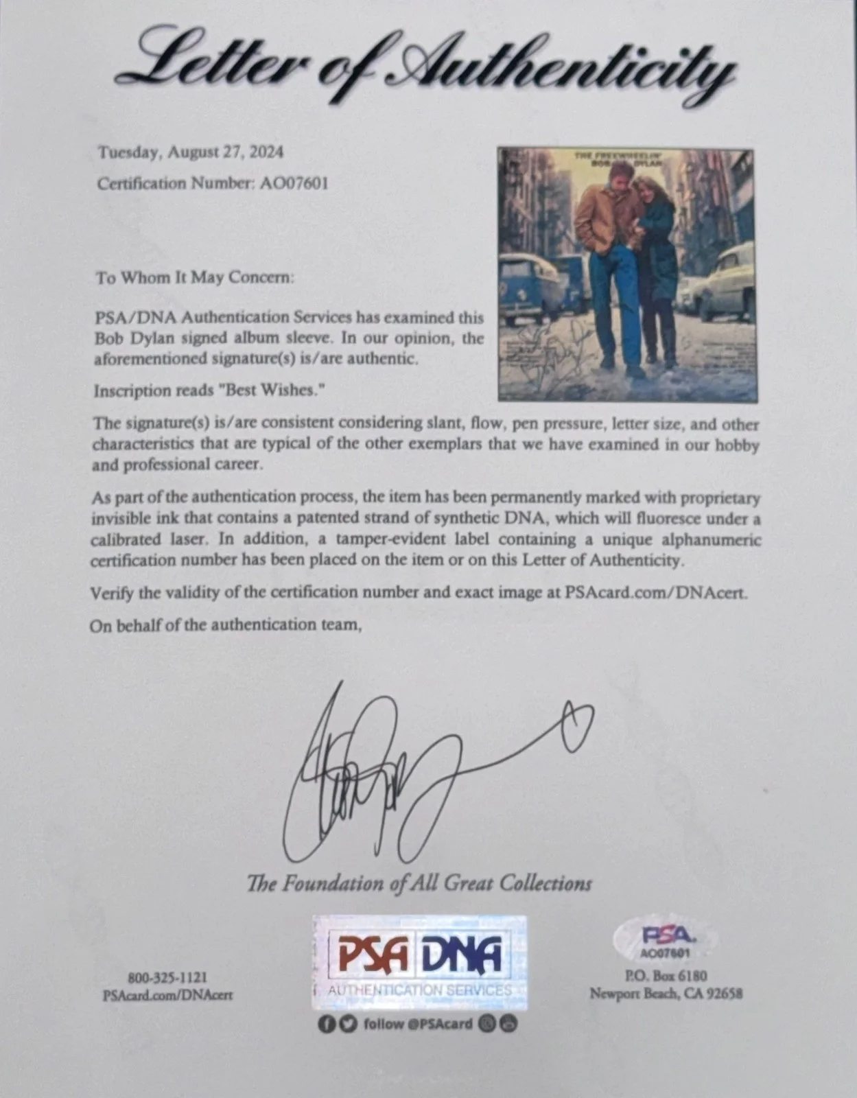 Signed Bob Dylan Record Freewheelin Blowin' In The Wind Record LP Vinyl Auto PSA, изображение 5