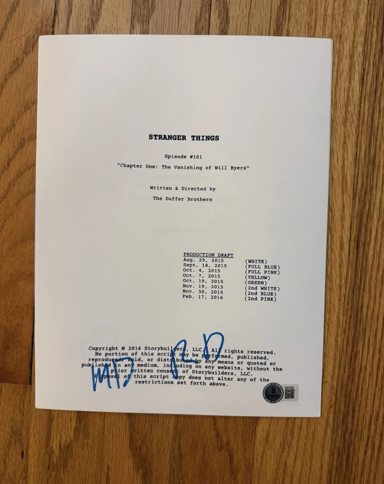 MATT AND ROSS DUFFER — MATT DUFFER ROSS DUFFER Signed Autograph Stranger Things Pilot FULL SCRIPT BAS