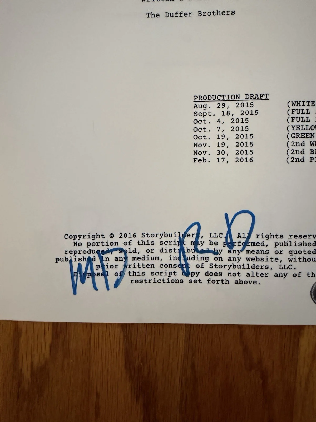 MATT, ROSS DUFFER — MATT DUFFER ROSS DUFFER Signed Autograph Stranger Things Pilot FULL SCRIPT BAS, изображение 2