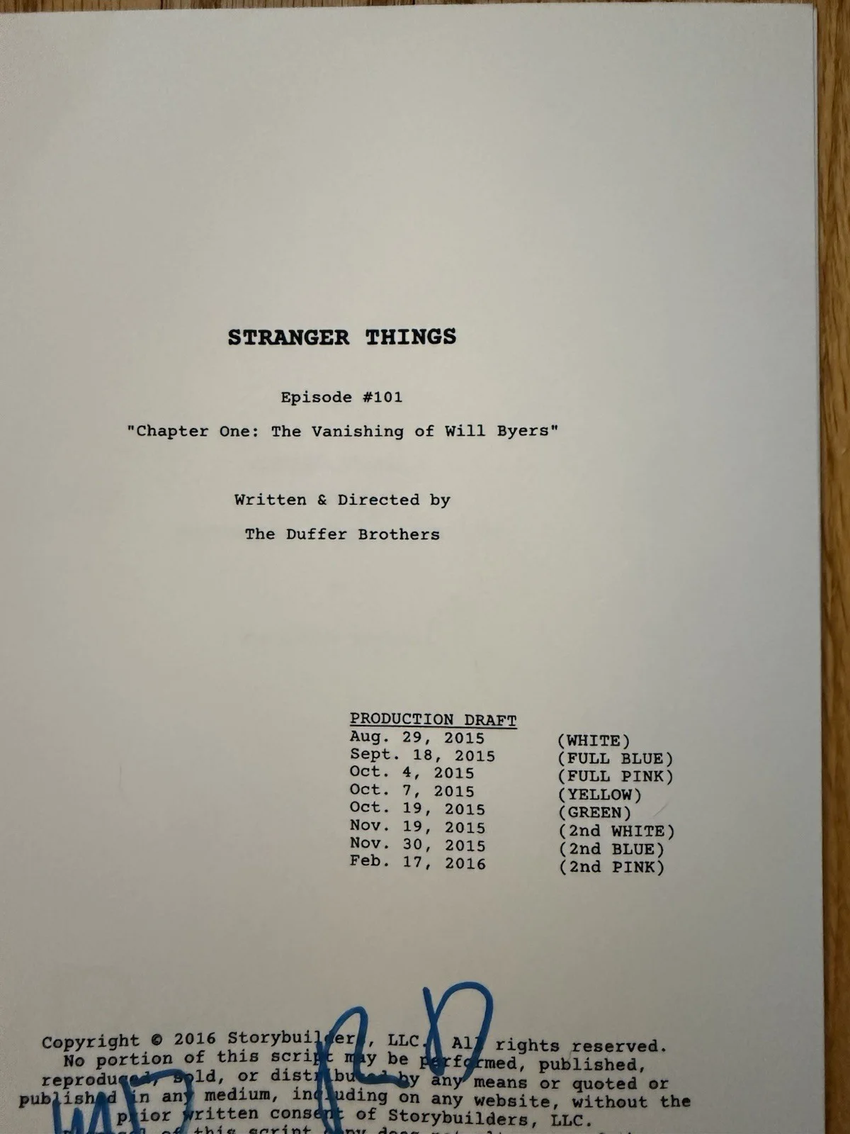 MATT, ROSS DUFFER — MATT DUFFER ROSS DUFFER Signed Autograph Stranger Things Pilot FULL SCRIPT BAS, изображение 3