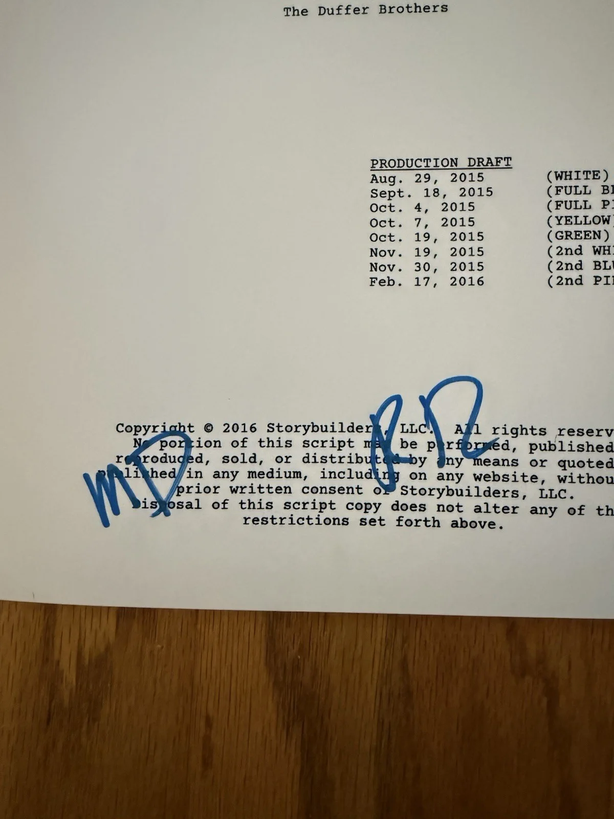 MATT, ROSS DUFFER — MATT DUFFER ROSS DUFFER Signed Autograph Stranger Things Pilot FULL SCRIPT BAS, image 2