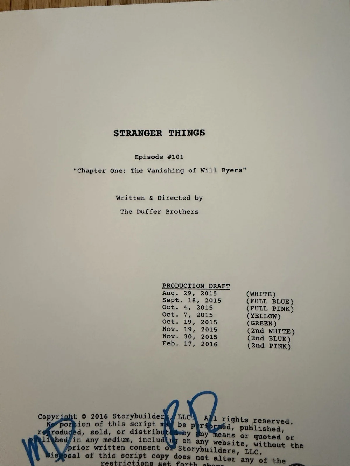 MATT, ROSS DUFFER — MATT DUFFER ROSS DUFFER Signed Autograph Stranger Things Pilot FULL SCRIPT BAS, image 3