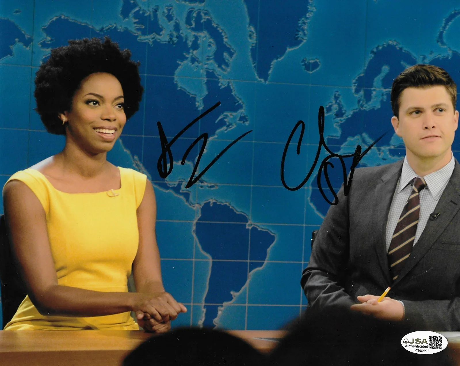 Sasheer Zamata — Signed Sasheer Zamata Colin Jost Saturday Night Live 8x10 Photo w JSA Authentic, изображение 2