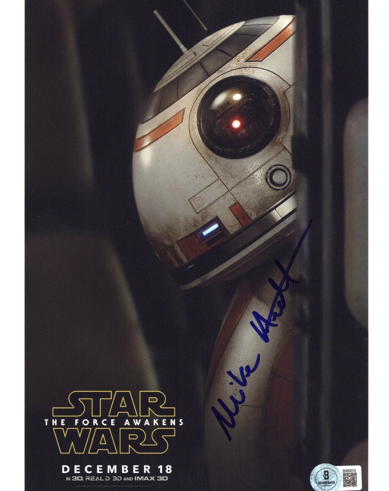 MICHAEL ARNDT SIGNED 'STAR WARS: THE FORCE AWAKENS' 8x10 PHOTO MIKE BECKETT COA, image 2
