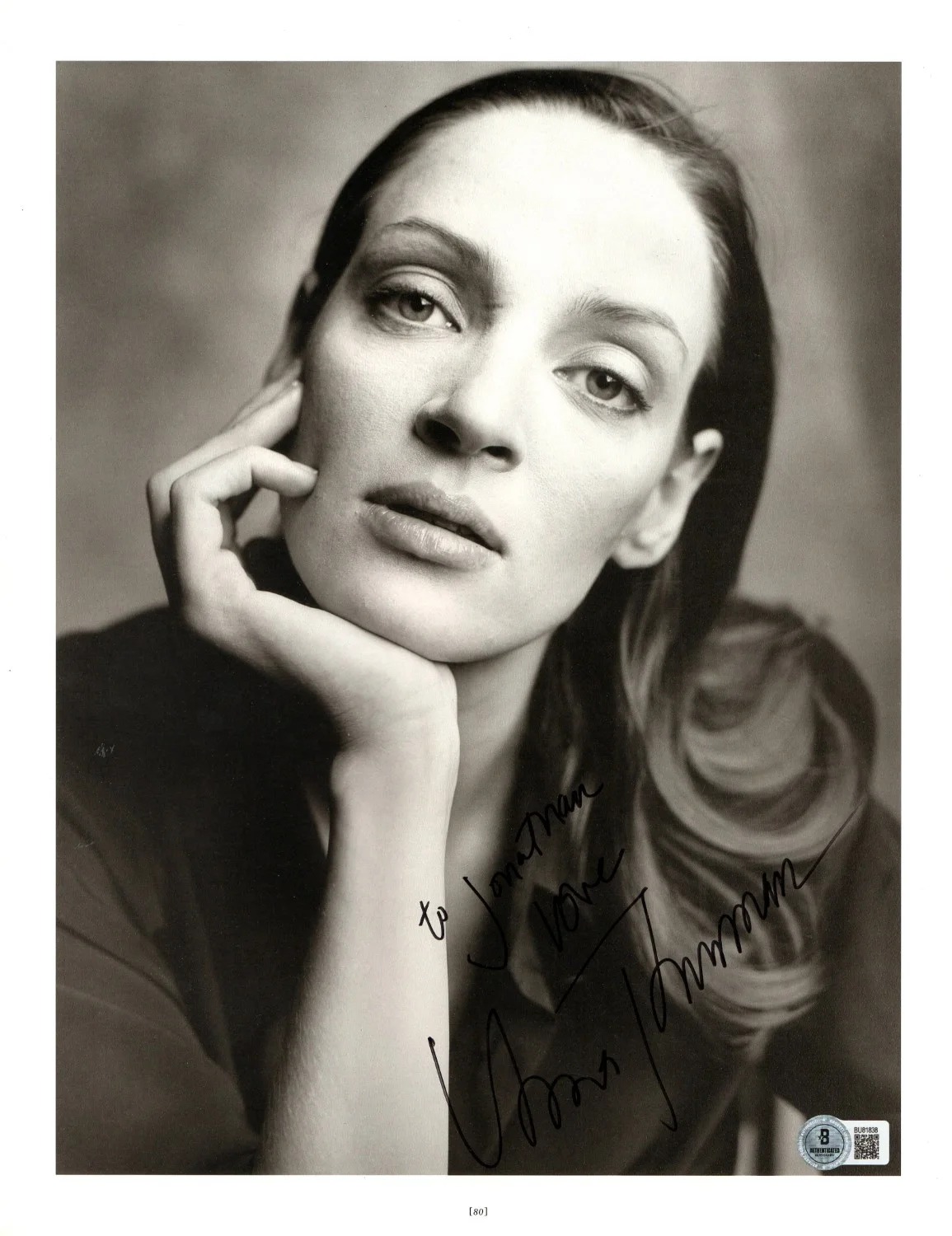 Uma Thurman — Uma Thurman Signed Autographed 11X14 Photo Pulp Fiction To Jonathan BAS BU81838