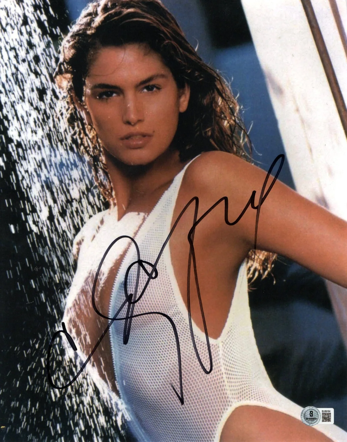 Cindy Crawford — Cindy Crawford Signed Autographed 11X14 Photo Sexy Shower Supermodel BAS BU89184