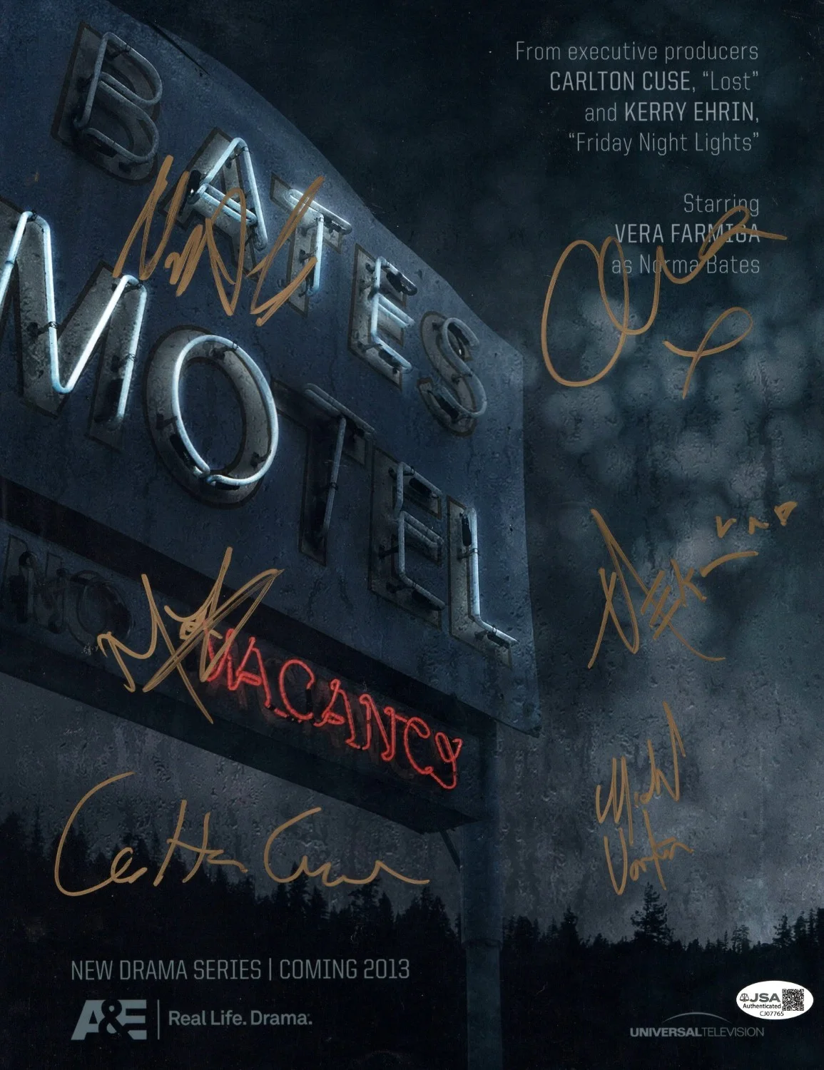 Olivia Cooke, Max Theiriot, Nestor Carbonell, Michael Eklund — Bates Motel Signed Autographed 11X14 Photo Cooke Thieriot Eklund +3 JSA CJ07765
