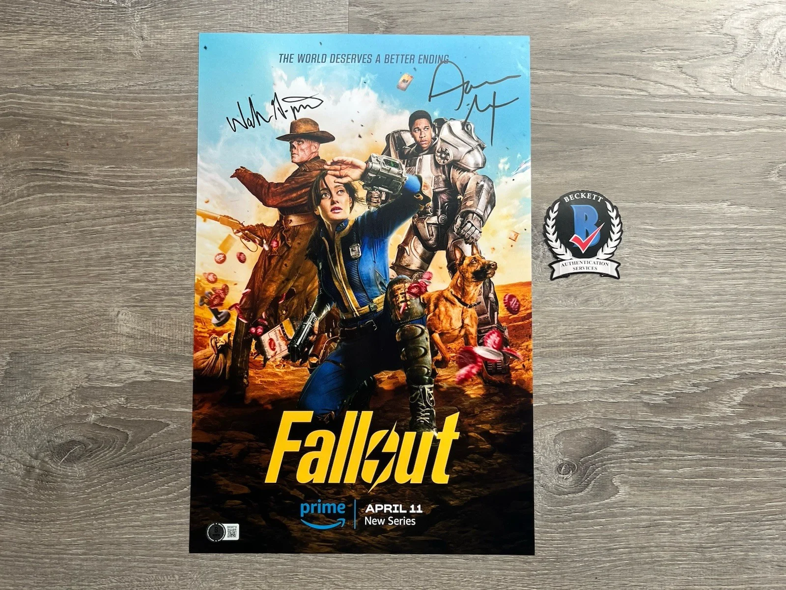 Walton Goggins — Walton Goggins Aaron Moten Signed Fallout 11x17 Photo Beckett COA Ghoul Maximus