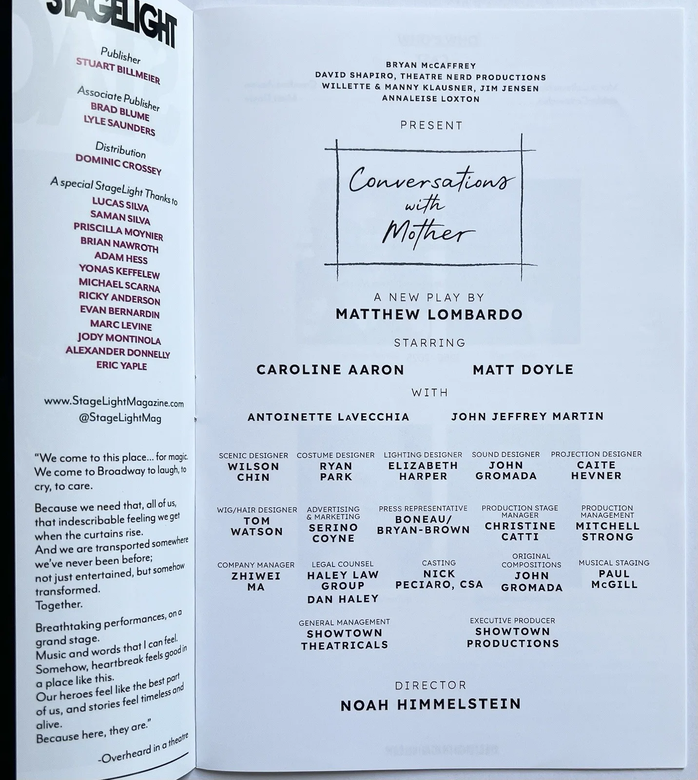 Matt Doyle Signed Caroline Aaron Signed IP Conversations With Mother Stagelight, image 2