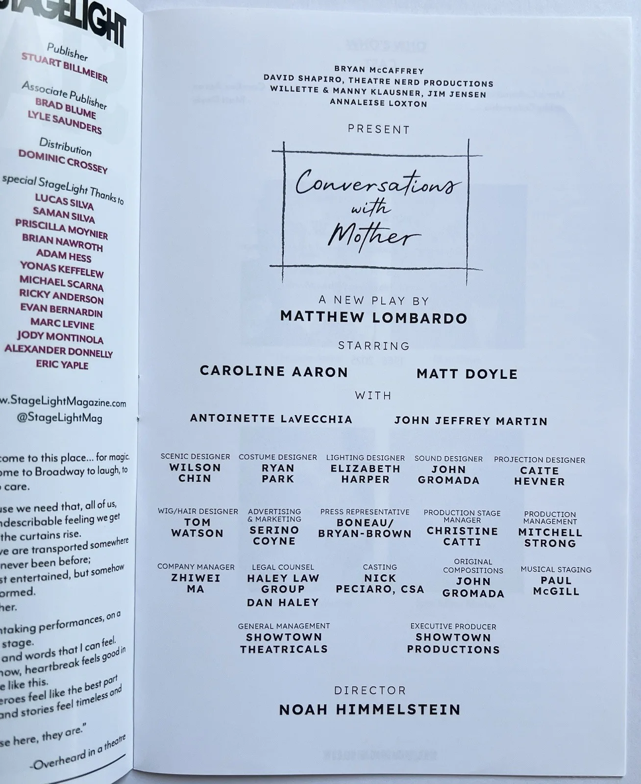 Matt Doyle Signed Caroline Aaron Signed IP Conversations With Mother Stagelight, image 2