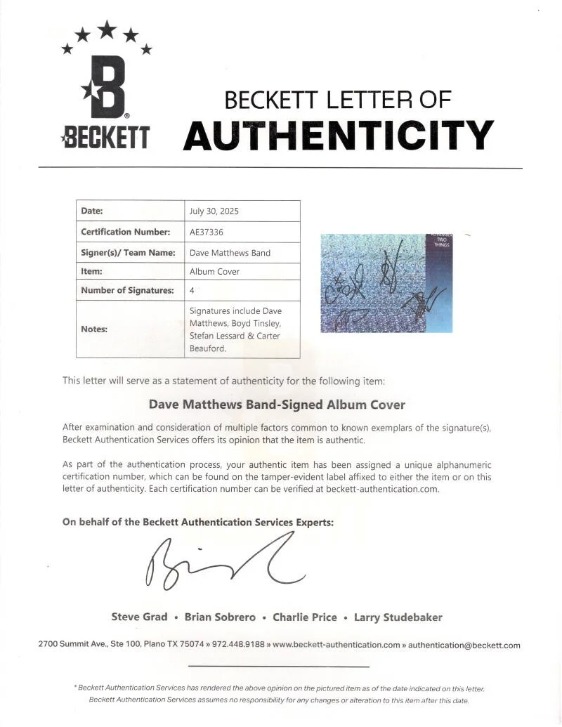 Carter Beauford, Stefan Lessard, Dave Matthews, Boyd Tinsley — Dave Matthews Band Signed Autograph Album LP - Dave Boyd Carter Stefan Beckett, image 4