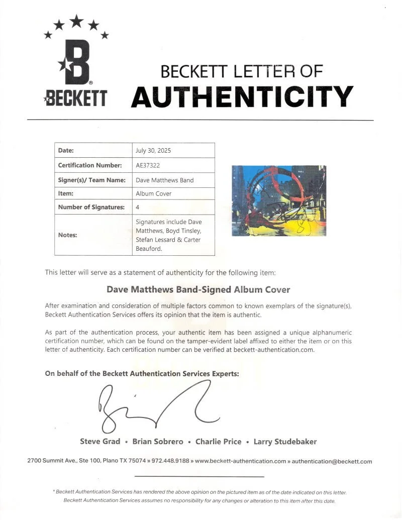 Carter Beauford, Stefan Lessard, Dave Matthews, Boyd Tinsley — Dave Matthews Band Signed Autograph BTCS Album - Boyd Carter Stefan Beckett COA, image 4