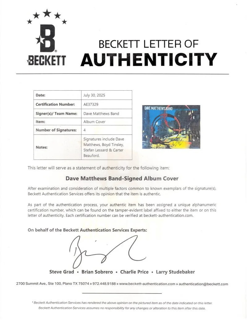 Carter Beauford, Stefan Lessard, Dave Matthews, Boyd Tinsley — Dave Matthews Band DMB Signed Autograph BTCS Album - Boyd Tinsley +3 Beckett COA, image 4