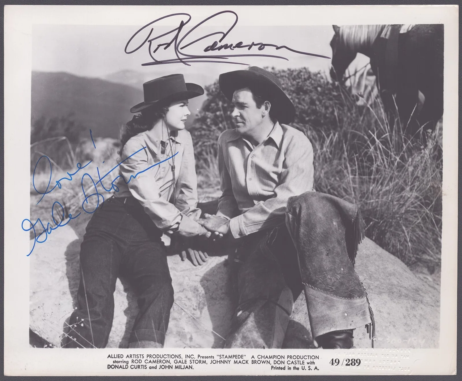Rod Cameron, Gale Storm — STAMPEDE MOVIE CAST - PHOTOGRAPH SIGNED CO-SIGNED BY: GALE STORM, ROD CAMERON