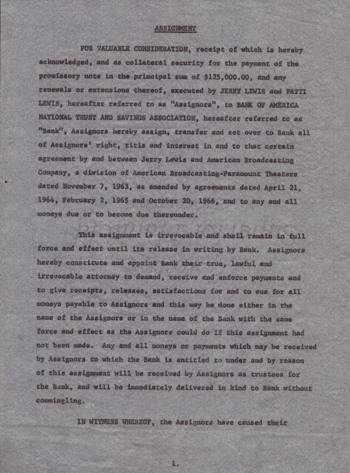 Jerry Lewis, Patti Palmer Lewis — JERRY LEWIS - DOCUMENT SIGNED 10/10/1967 WITH CO-SIGNERS