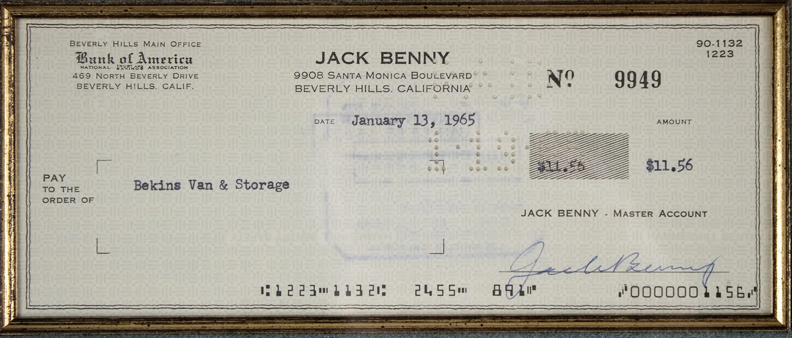 Jack Benny — JACK BENNY - AUTOGRAPHED SIGNED CHECK 01/13/1965, image 2