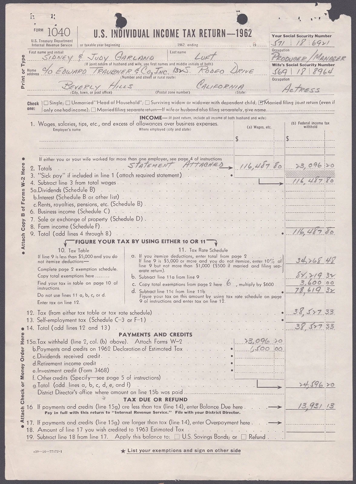 Judy Garland, Sidney Luft — JUDY GARLAND - DOCUMENT SIGNED 10/15/1963 CO-SIGNED BY: SIDNEY LUFT, image 3