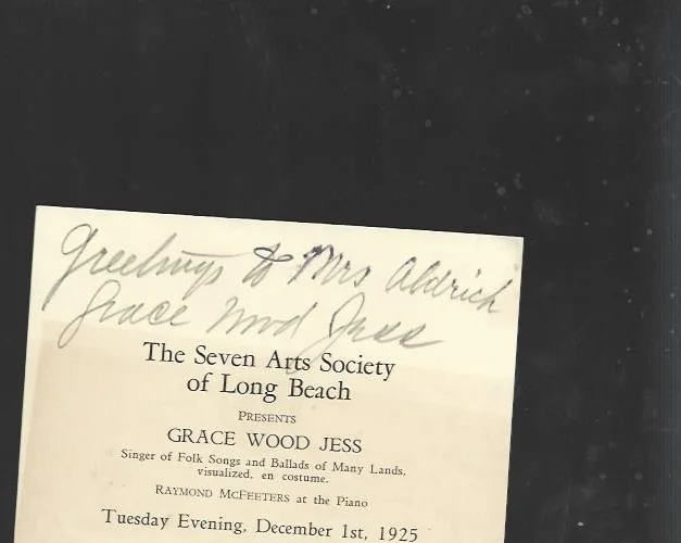 1925 Hand Signed program by Grace Wood Jess Folk Singer, image 2