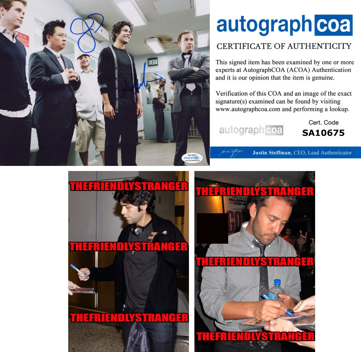 ADRIAN GRENIER & JEREMY PIVEN — Adrian Grenier & Jeremy Piven signed "ENTOURAGE" 8x10 Photo PROOF a ACOA COA
