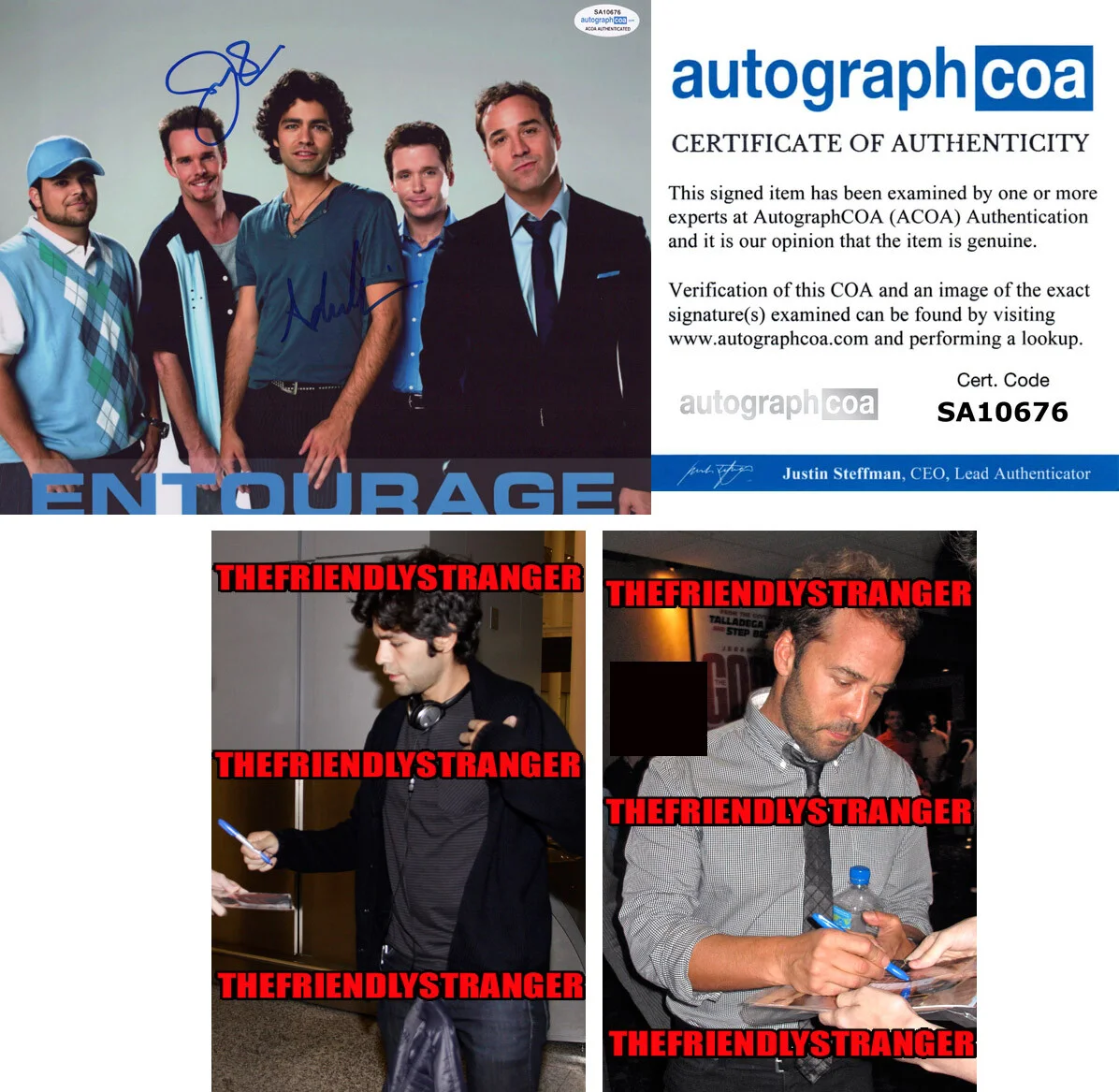 ADRIAN GRENIER & JEREMY PIVEN — Adrian Grenier & Jeremy Piven signed "ENTOURAGE" 8x10 Photo PROOF b ACOA COA