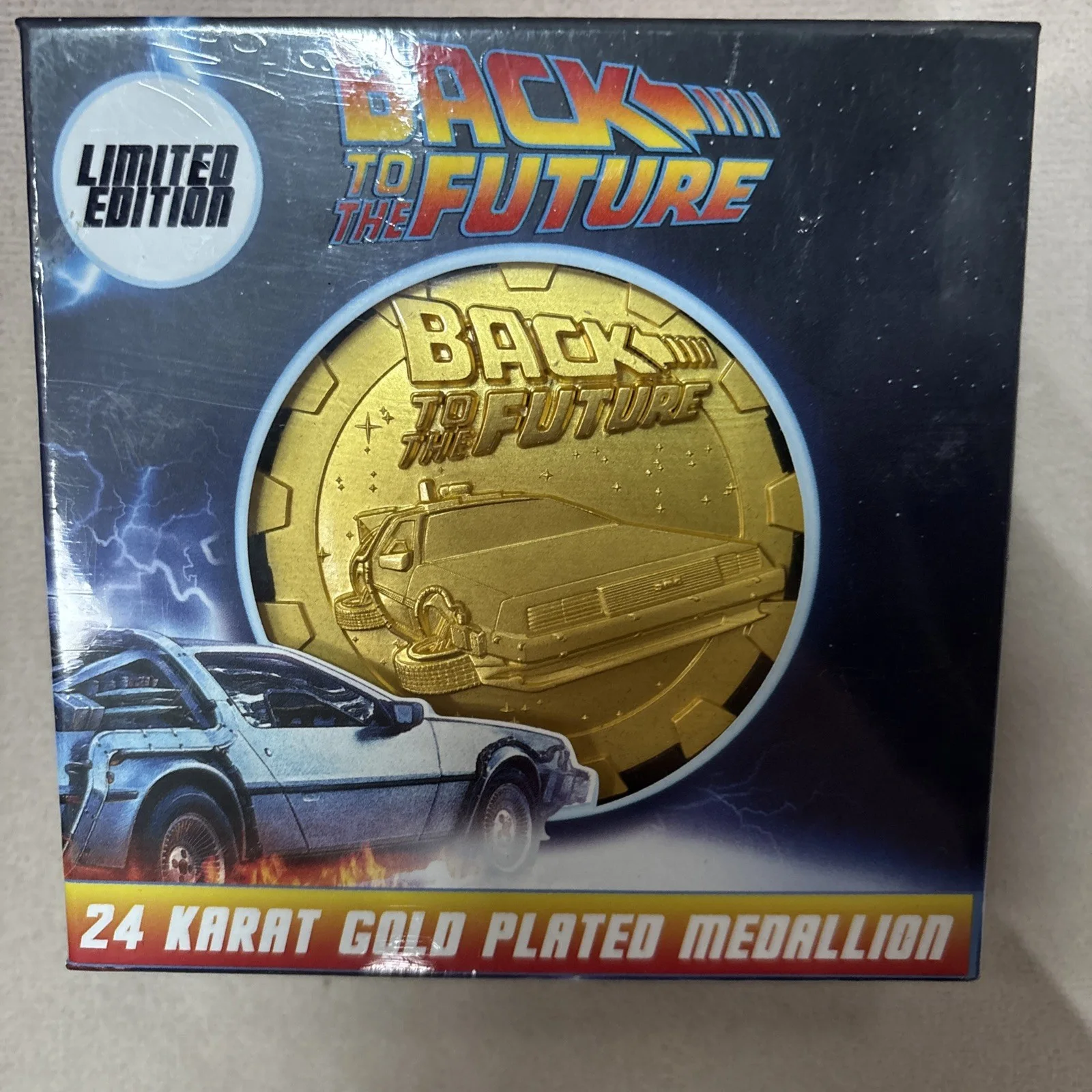New Sealed Back to the Future 24k Gold Plated Limited Edition Medallion, image 2