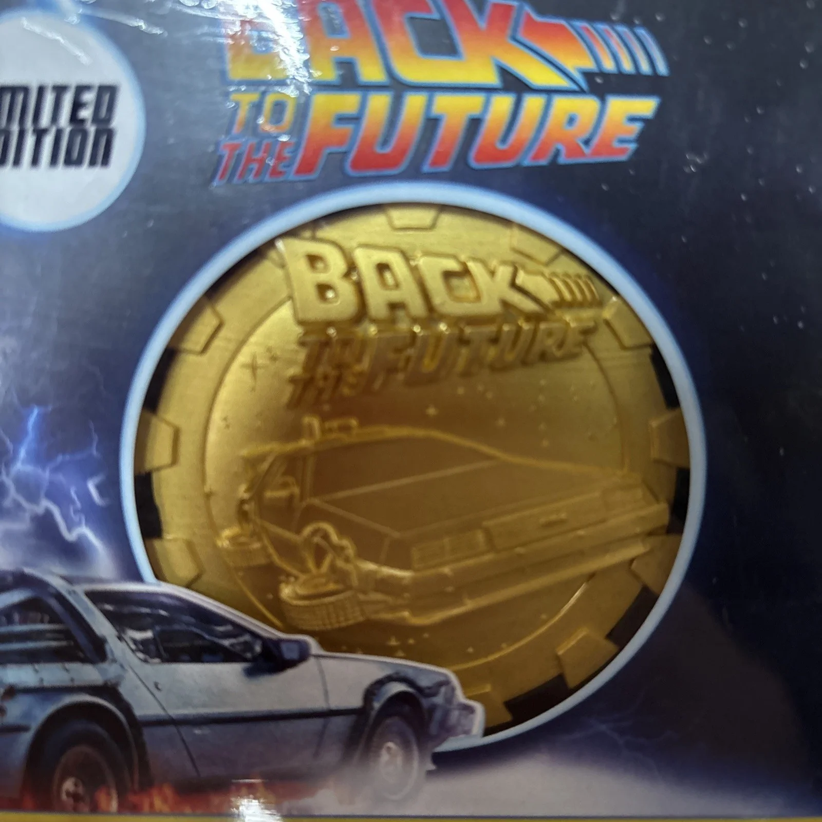 New Sealed Back to the Future 24k Gold Plated Limited Edition Medallion, image 3