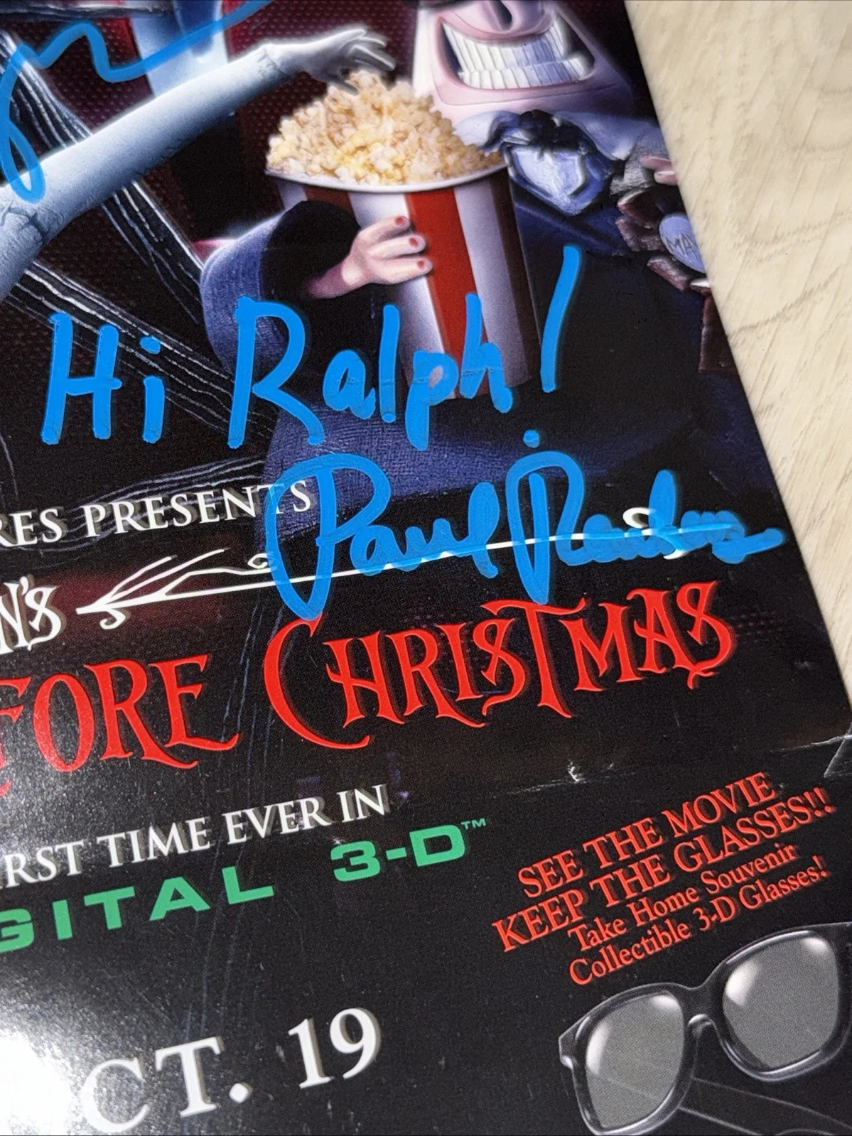 Paul Ruben SIGNED Tim Burton THE NIGHTMARE BEFORE CHRISTMAS Promo MOVIE POSTER, изображение 2