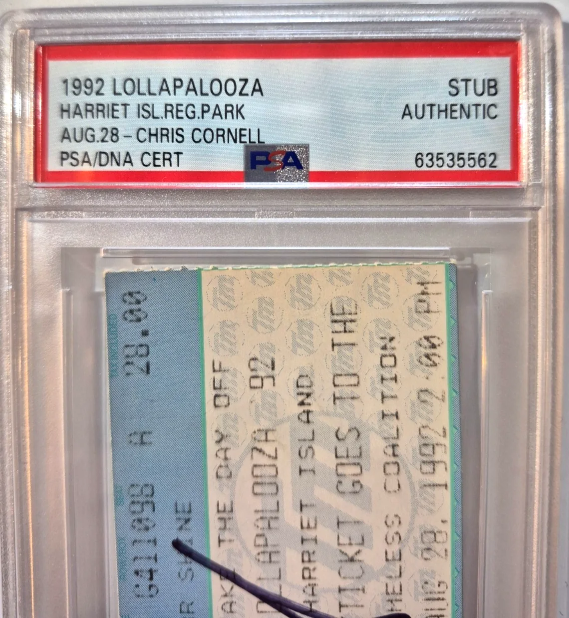 CHRIS CORNELL SIGNED AUTOGRAPH 1992 LOLLAPALOOA TICKET STUB SOUNDGARDEN PSA COA, image 2