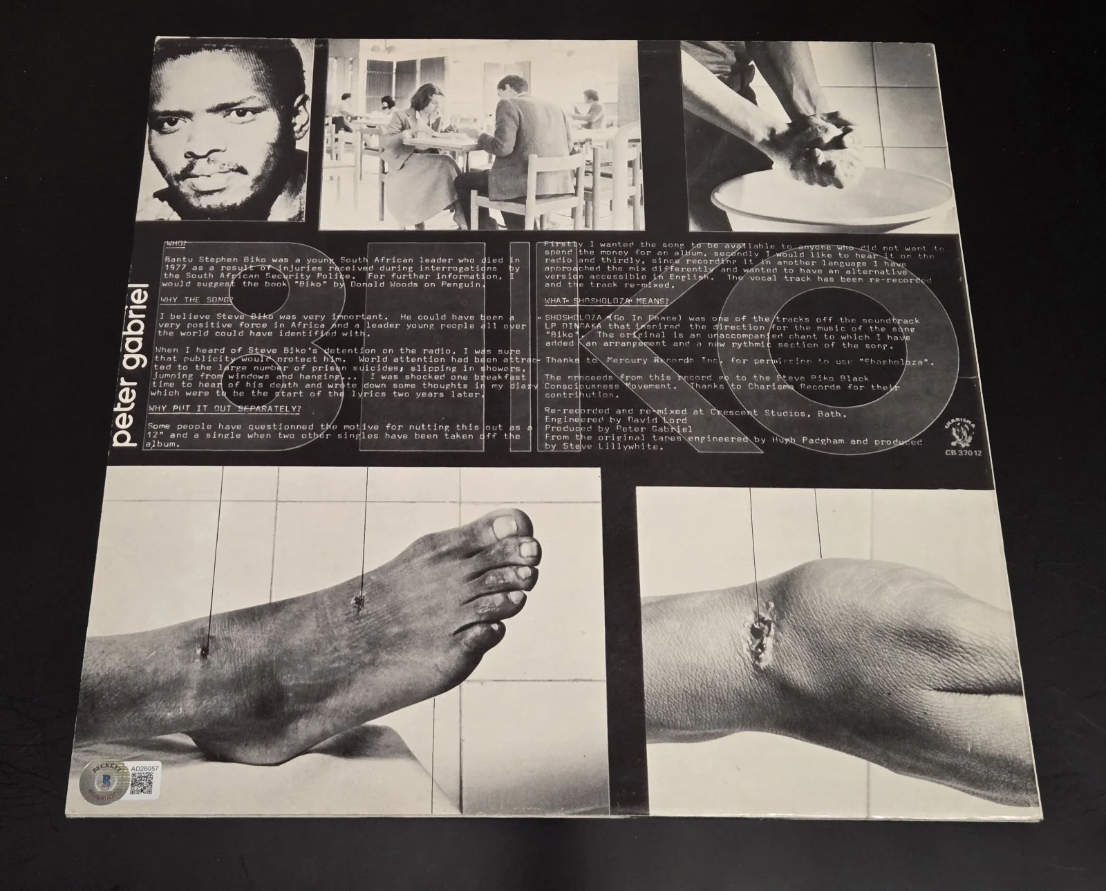 GENESIS PETER GABRIEL signed autographed "BIKO" LP EP RECORD BECKETT (BAS), image 2